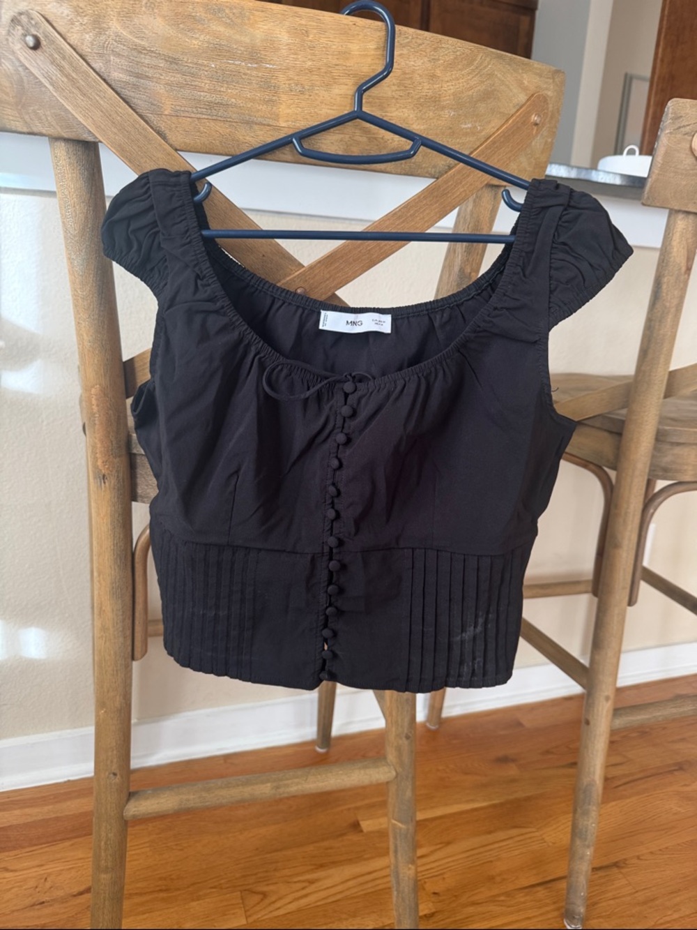 Mango Black Button-Front Crop Top with Pintuck Waist